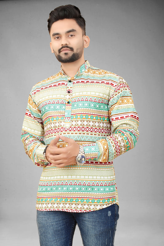 Men's Premium Cotton Printed short kurta